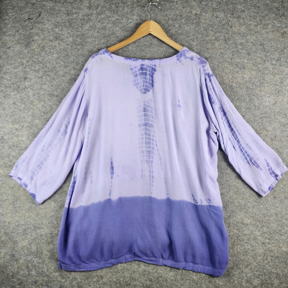 La Cera High-Low Top Womens Medium Purple Tie Dye 3/4 Sleeve Rayon Boho Dip Dye - Picture 9 of 11